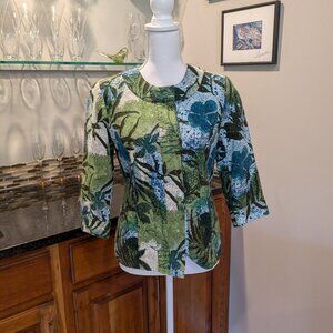 Additions by Chico's Floral Blazer Jacket Women's 0 XS 4-6 Lined Green Blue